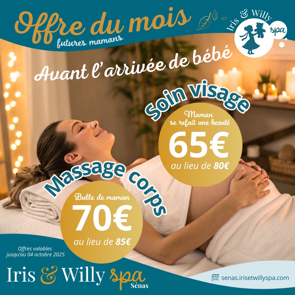 🌸 Offre du mois – Avant l’arrivée de bébé, offrez-vous une parenthèse de douceur 🌸
✨ Massage corps pré natal "Bulle de Maman" 1h
✨ Soin visage "Maman se refait une beauté" 1h
🤰🏼Cliquez, découvrez, offrez, venez ! 👆🏼 image